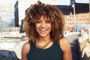 Woman with natural 4A curly hair
